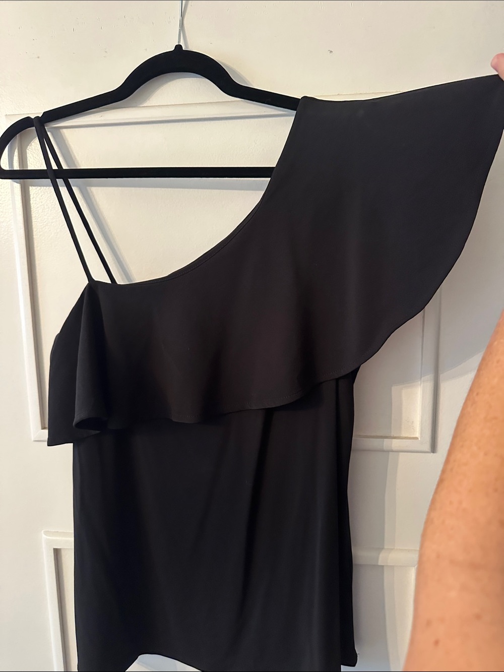 One-Shoulder Black Ruffle Blouse - Picture 2 of 3
